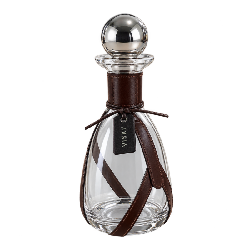 Glass Decanter with Leather and Metal Stopper