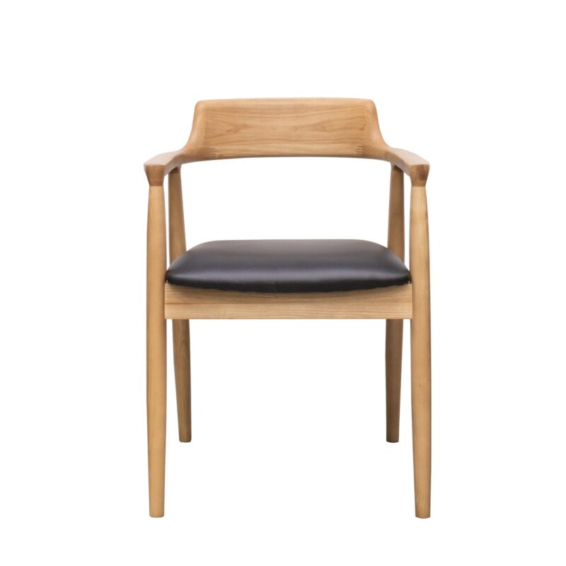 Ealing Dining Chair - Natural Frame/Black Leather