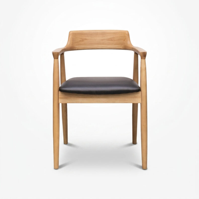 Eaton Dining Chair - Natural Frame/Black Leather