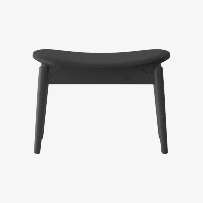 Alta Footstool - Solid Oak/Black with Black Leather