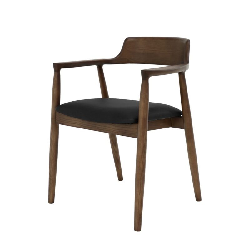 Ealing Dining Chair – Brown Frame/Black Leather