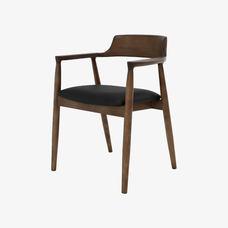 Ealing Dining Chair – Brown Frame/Black Leather