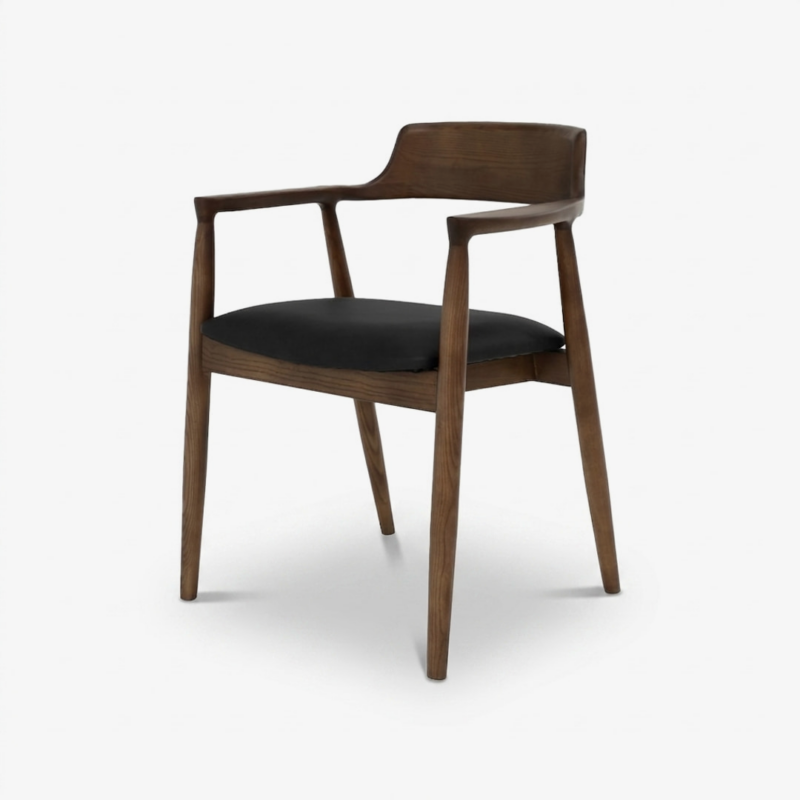 Eaton Dining Chair – Brown Frame/Black Leather