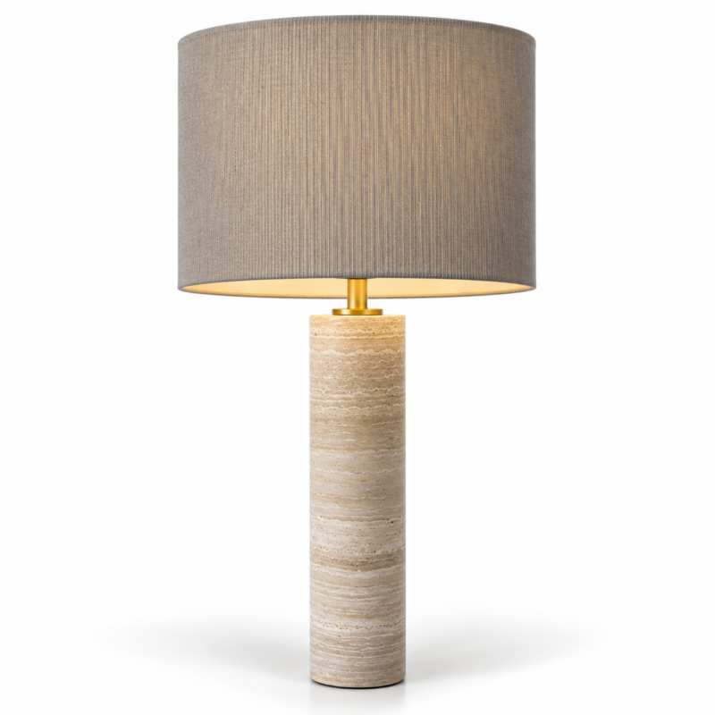GREY WOODGRAIN MARBLE LAMP WITH BRONZE SHADE