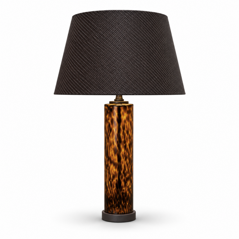 LEOPARD GLASS TABLE LAMP CHARCOAL DRUM SHADE