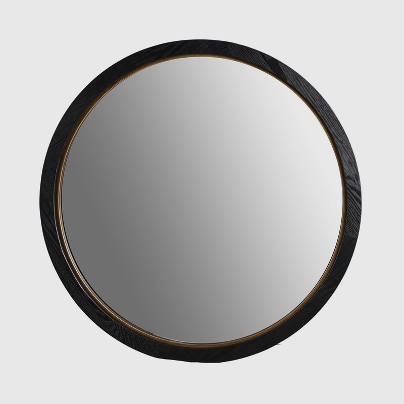 BLACK OAK & GOLD ROUND MIRROR
