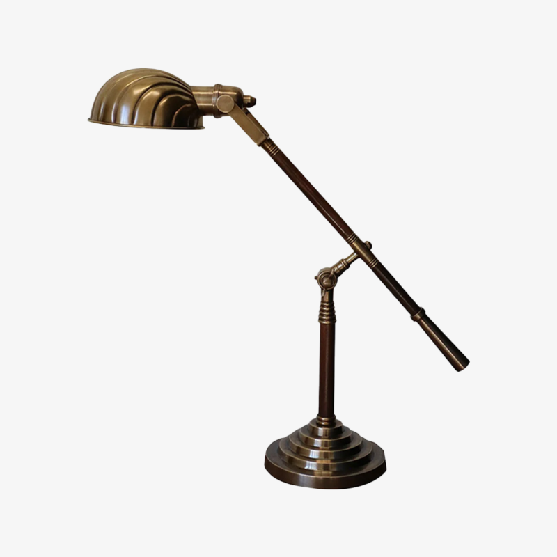 CLAM DESK LAMP ANTIQUE BRASS AND WOOD