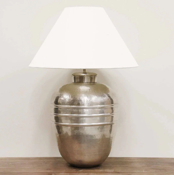 CHELSEA ANTIQUE SILVER LAMP IVORY SHADE