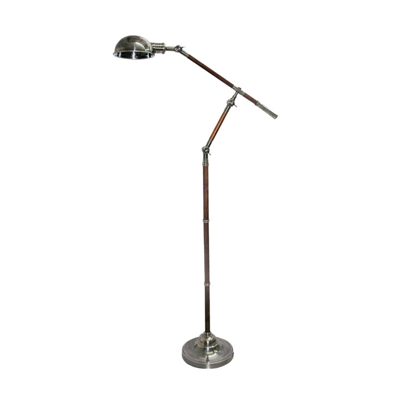 Directoire Silver Plated Adjustable Floor Lamp with Wooden Detail