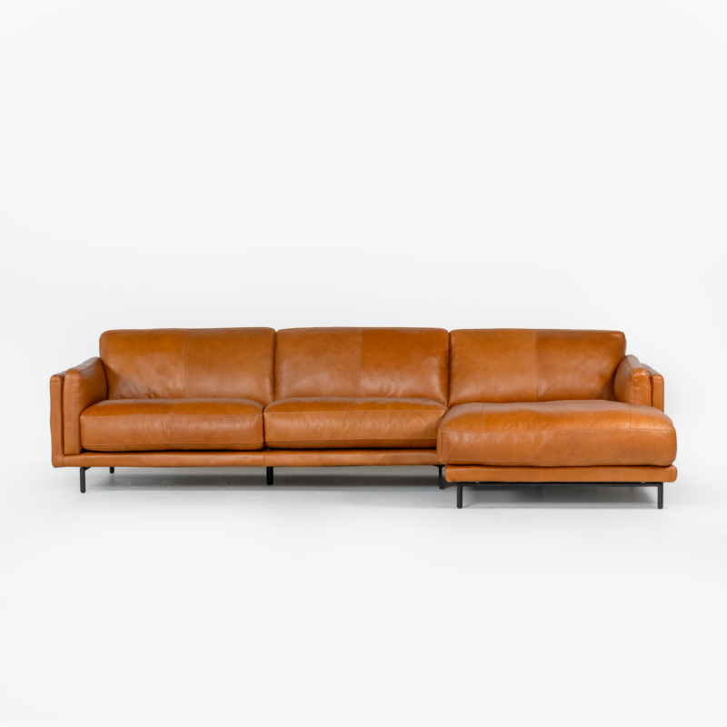 GINO LEATHER 2PCE CHAISE - CARAMEL
