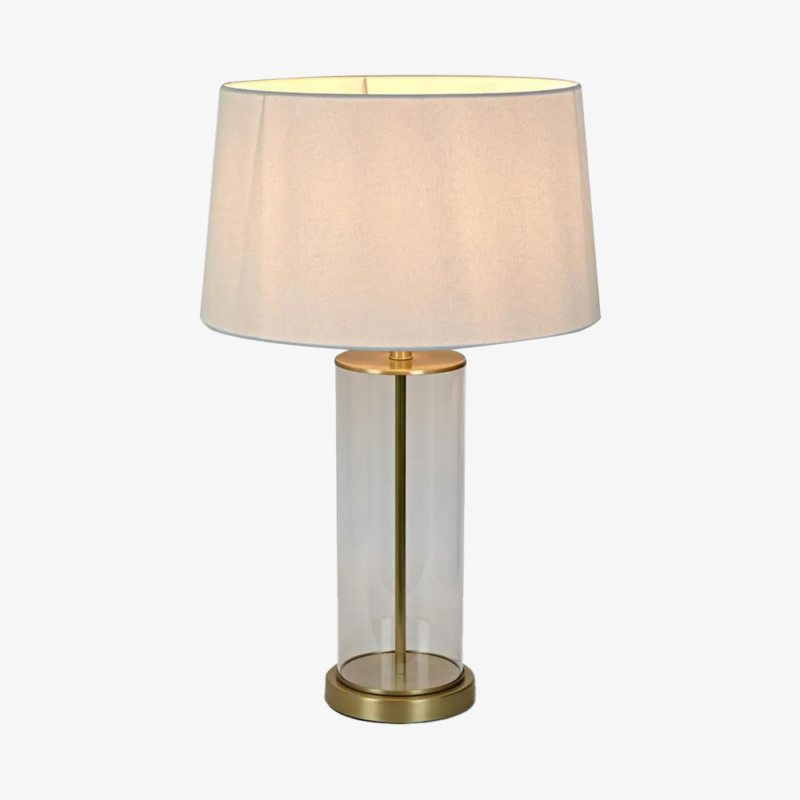 Iris Glass Brass Lamp and Linen Ivory Shade