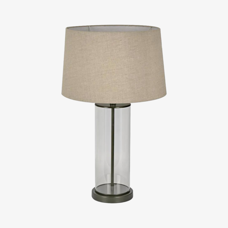 Iris Glass Black Lamp and Linen Ivory Shade