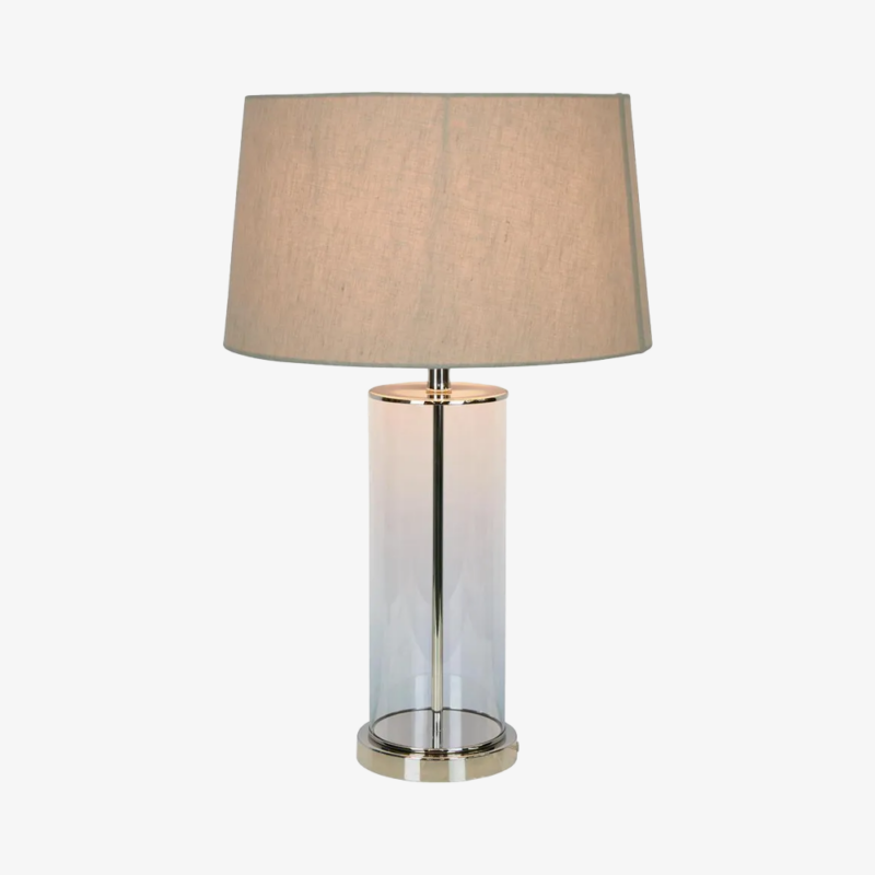 Iris Glass Silver Lamp and Linen Ivory Shade