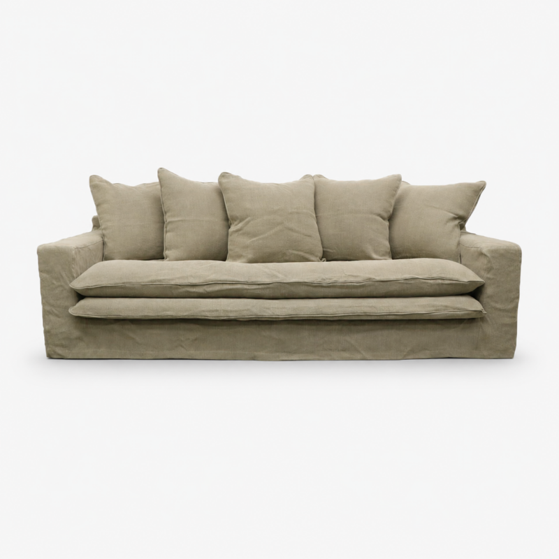 Keely Slipcover Sofa 3 Seater Khaki