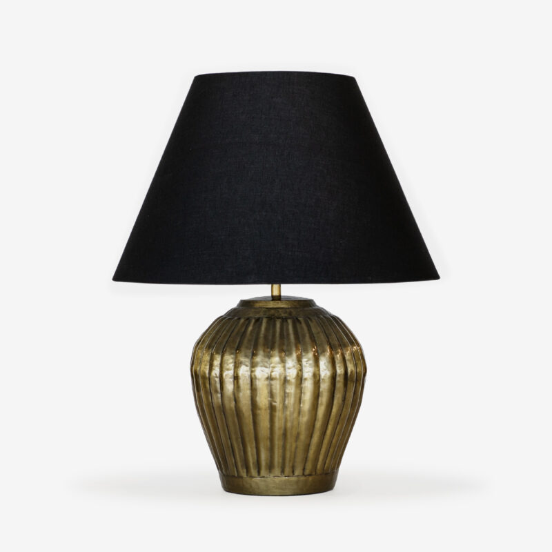 Kerali Ribbed Gold Lamp and Black Linen Shade
