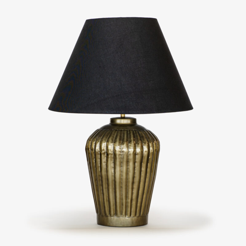Kochi Ribbed Gold Lamp and Linen Black Shade