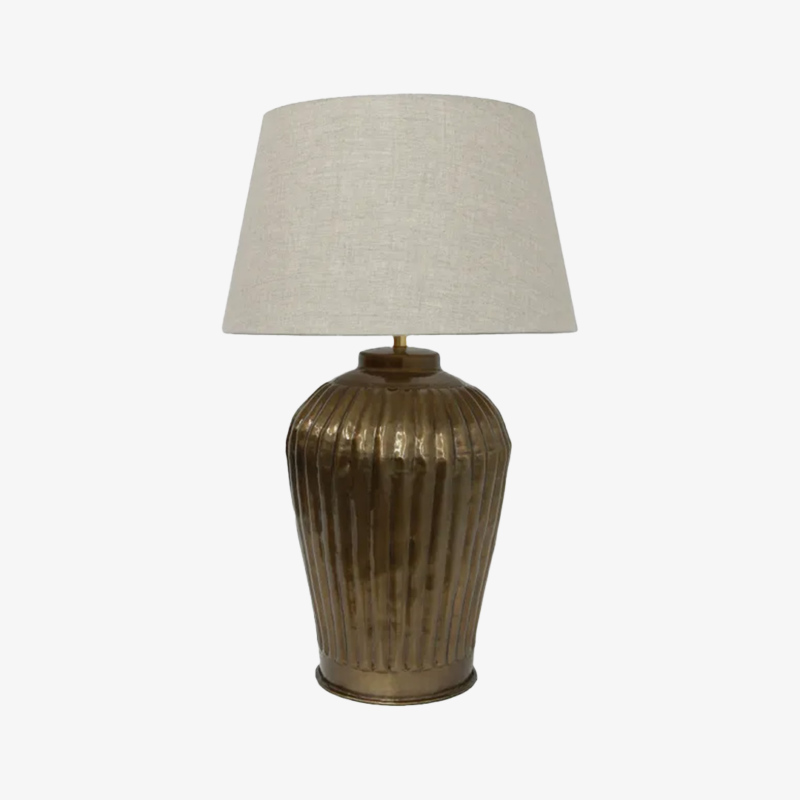 Kochi Ribbed Gold Lamp and Linen Black Shade