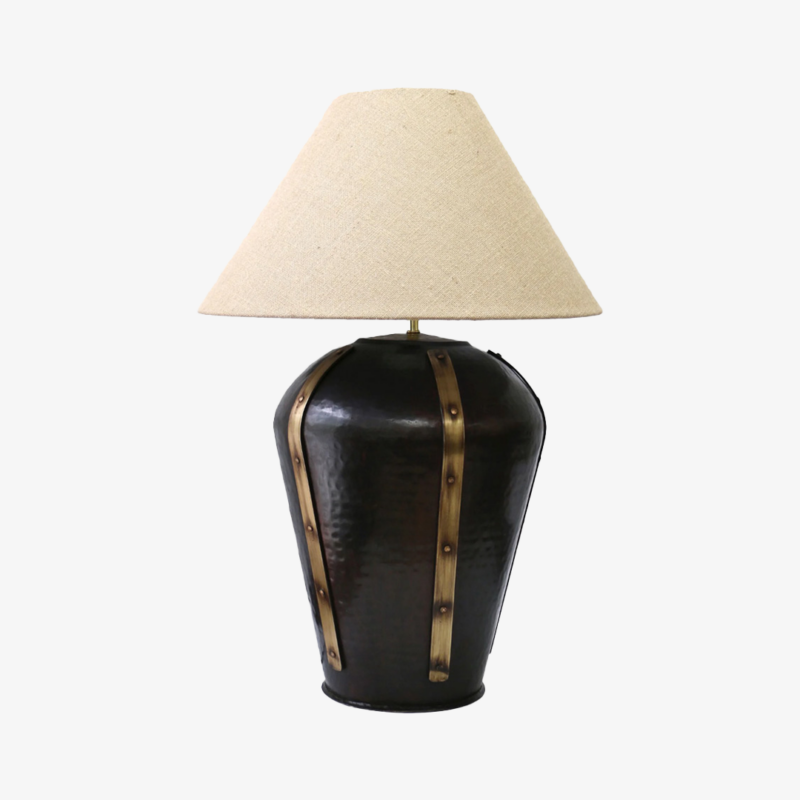 Litchfield Dark Bronze and Brass Lamp Sisal Shade