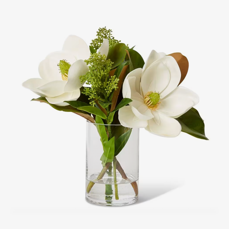 Magnolia Mix White, Clear Vase - 28 x 28 x 32cm