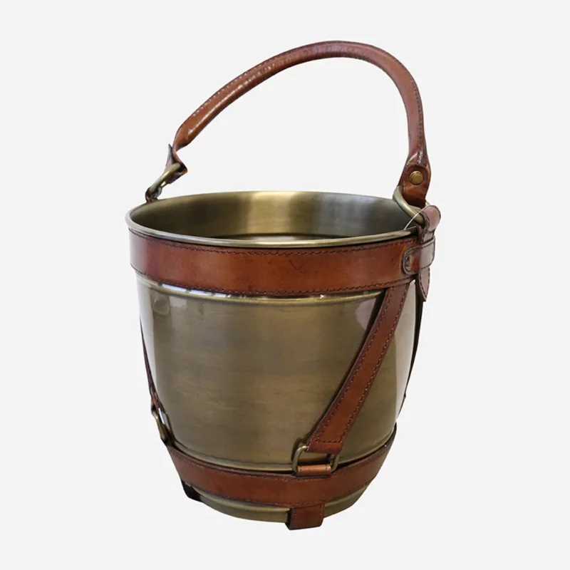 RIVIERA BRASS WINE COOLER WITH LEATHER HANDLE