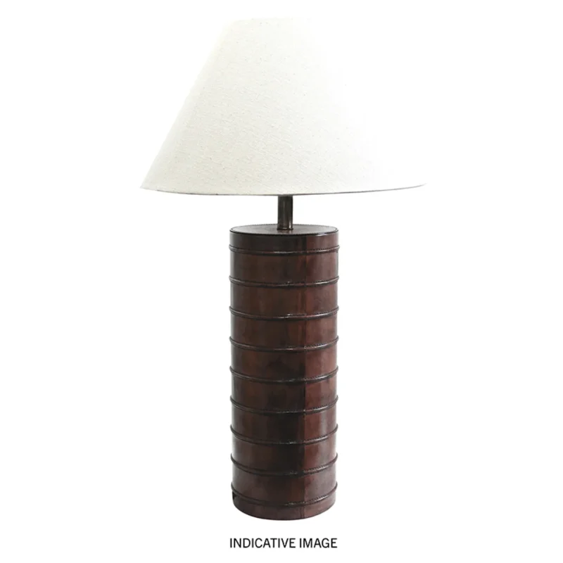 SAVOY LEATHER LAMP BASE IN BROWN WITH RIDGES