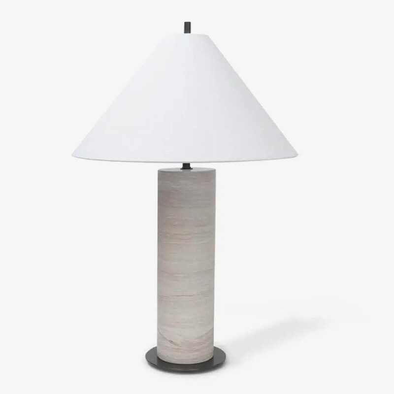 GREY WOODGRAIN MARBLE CYLINDER TABLE LAMP