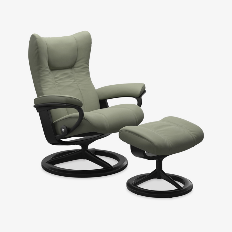 Stressless® Wing Medium Leather Recliner - Signature Base