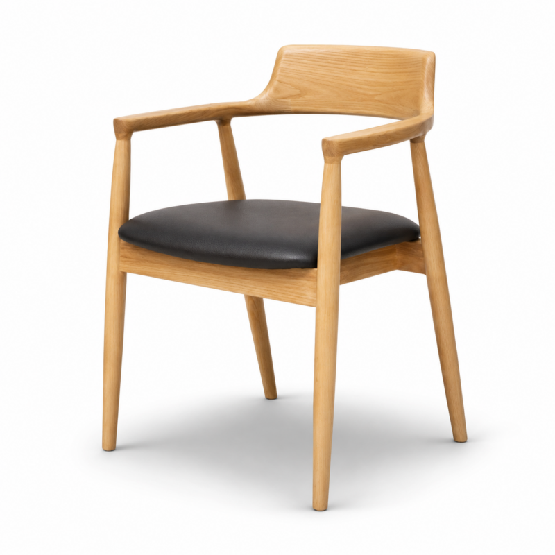 Ealing Dining Chair Natural with Black Leather