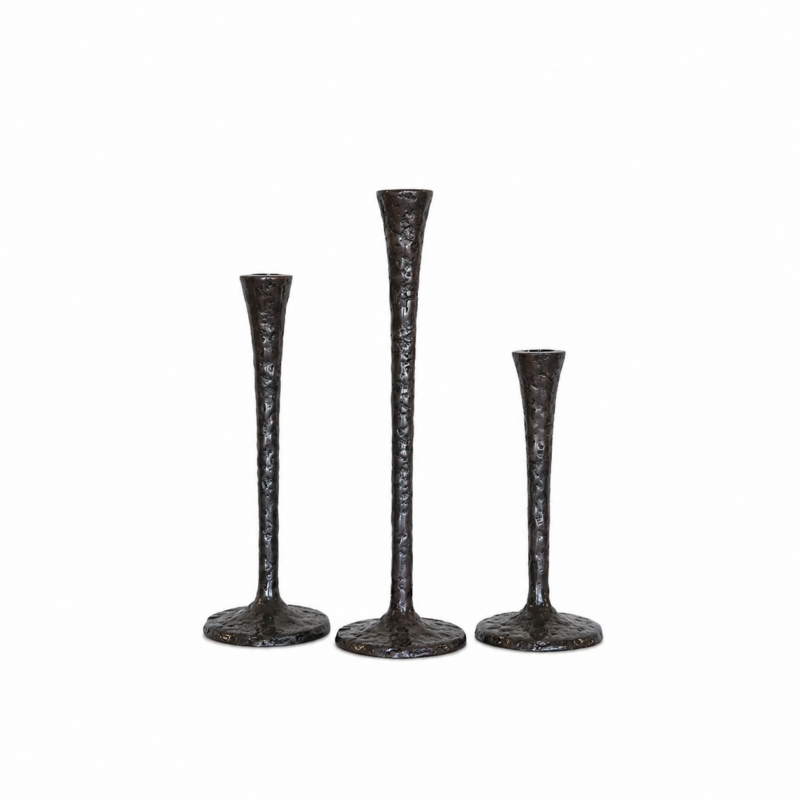 FORGED GOTHIC STYLE BRONZE CANDLESTICKS SET OF 3