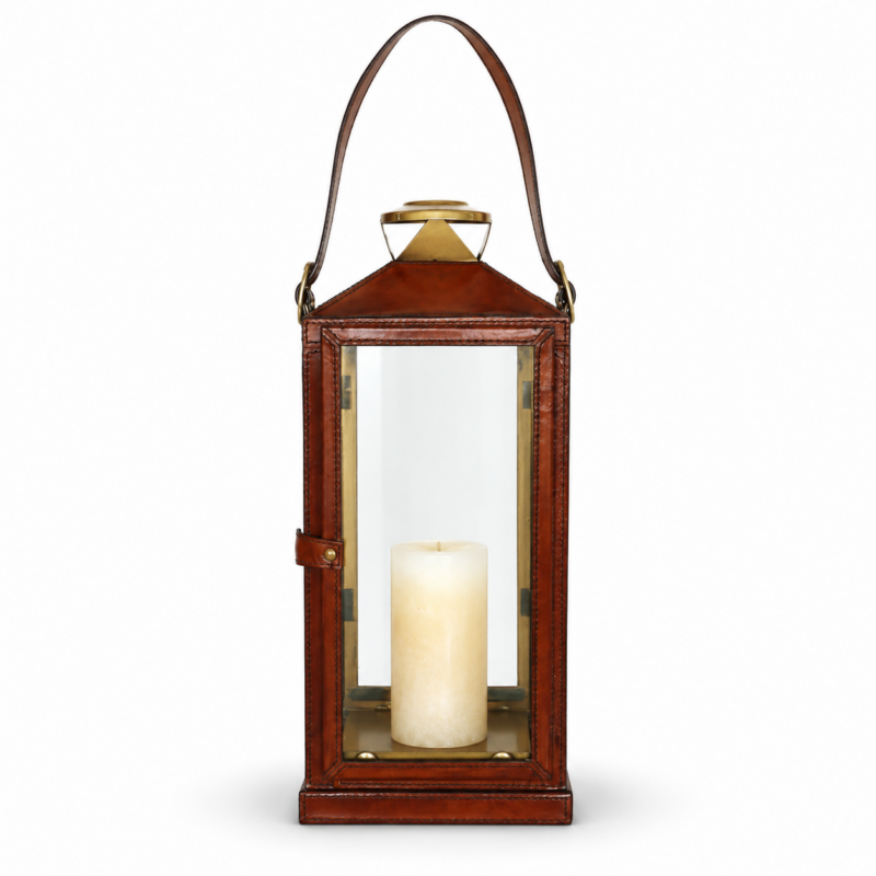 CARIBBEAN BRASS & LEATHER LANTERN