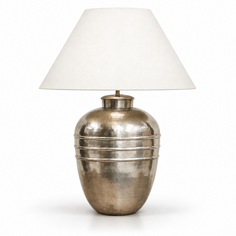 CHELSEA ANTIQUE SILVER LAMP IVORY SHADE