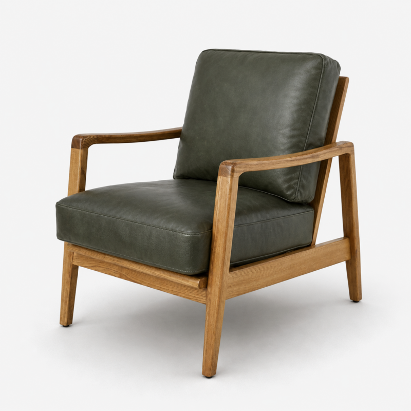 Reid Armchair - Green Leather