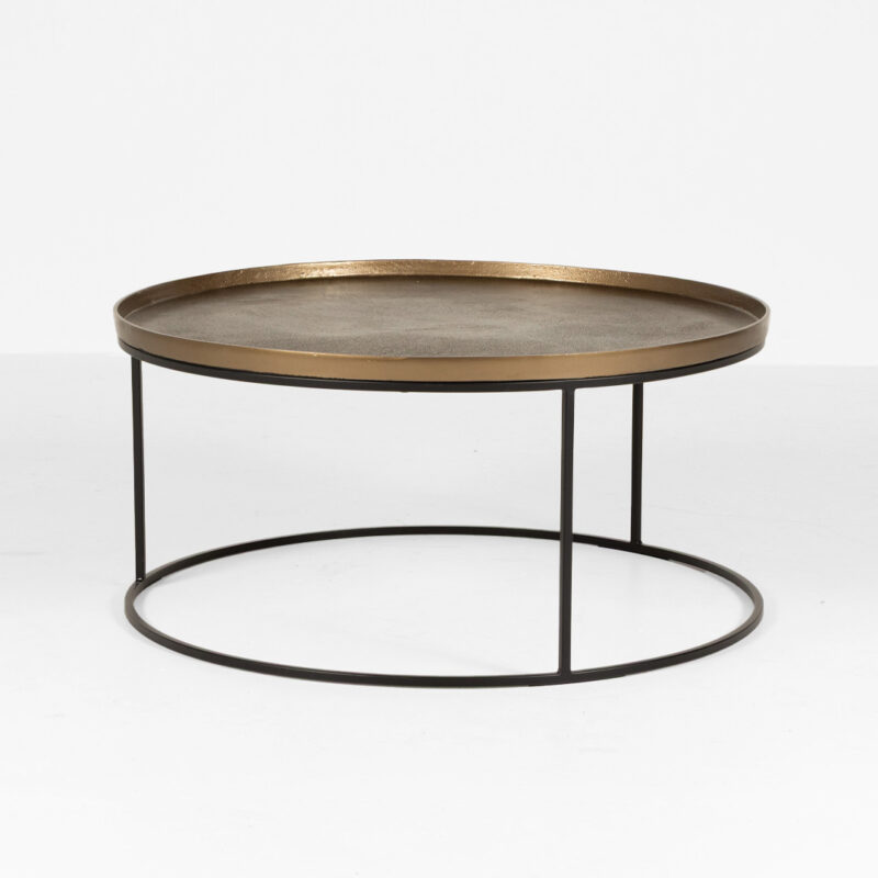 Soho Round Coffee Table Antique Brass with Black Legs