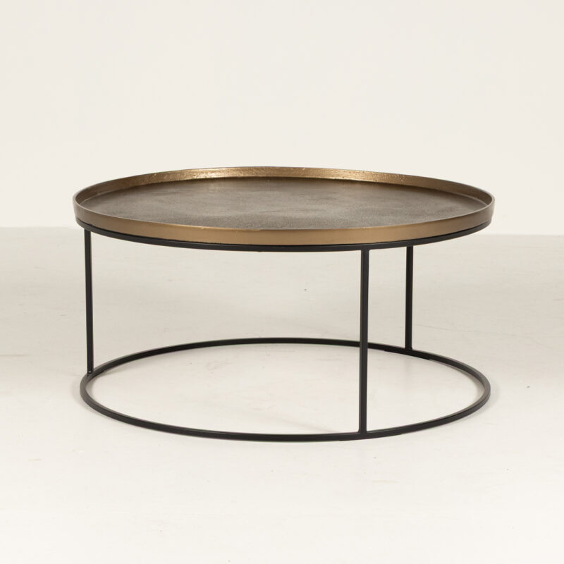 Soho Round Coffee Table Antique Brass with Black Legs